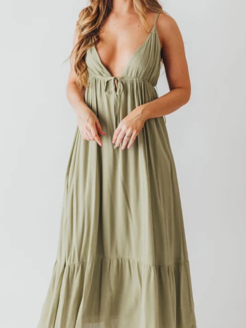 Papermoon Sage Green Tie-Front Maxi Dress